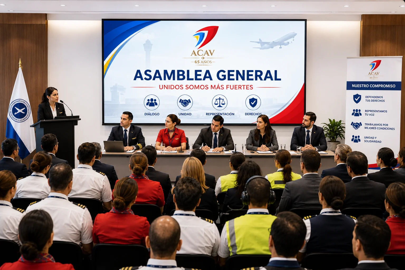 Asamblea general de ACAV con afiliados de varias aerolíneas