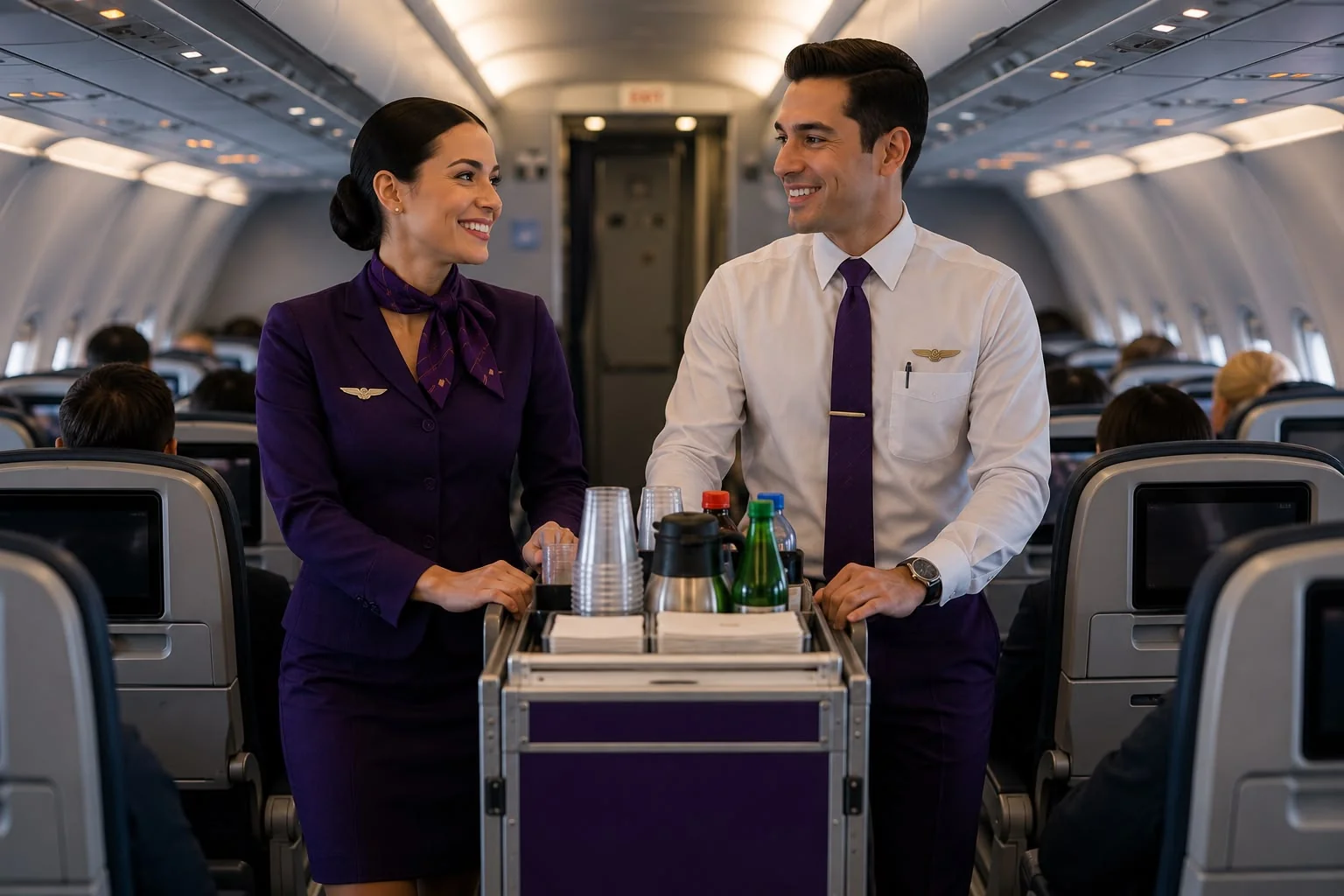 Tripulantes en servicio a bordo durante la jornada de vuelo