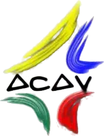 Logotipo de transición de ACAV: trazos de pincel en amarillo, azul, verde y rojo