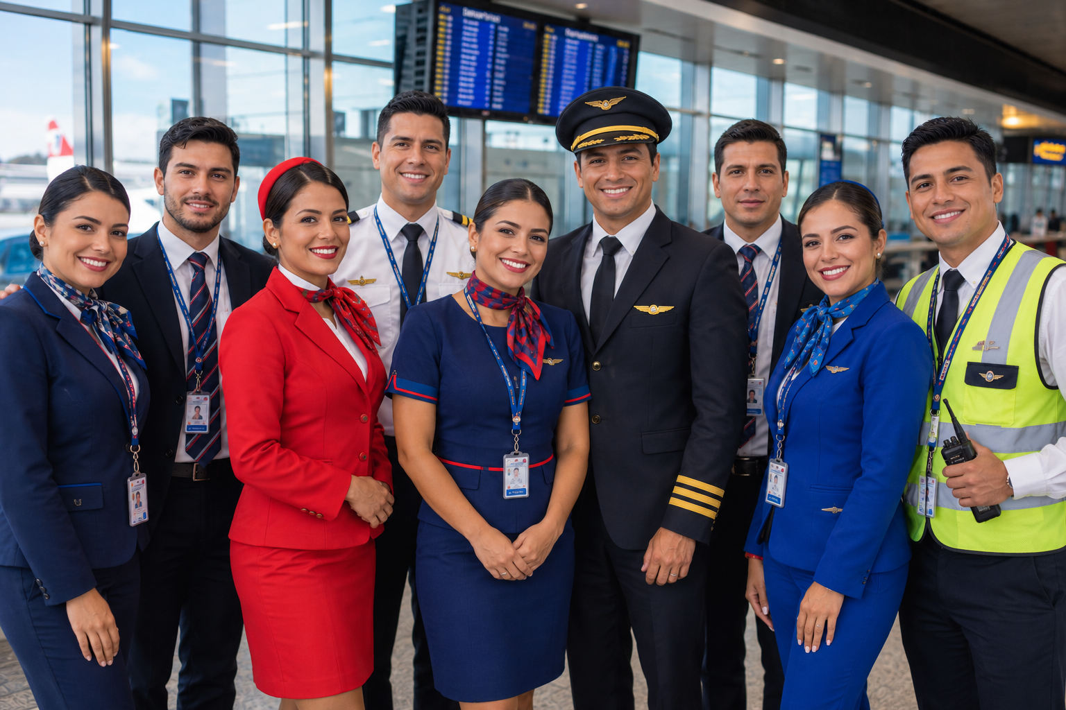 Trabajadores de distintas áreas del sector aéreo colombiano en la terminal