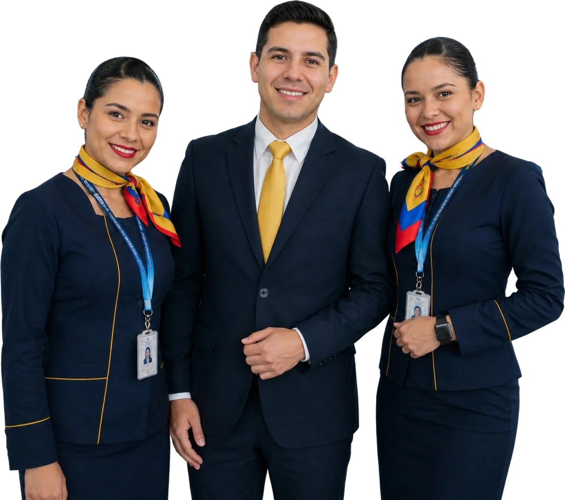 Tres tripulantes de cabina uniformados, representados por ACAV